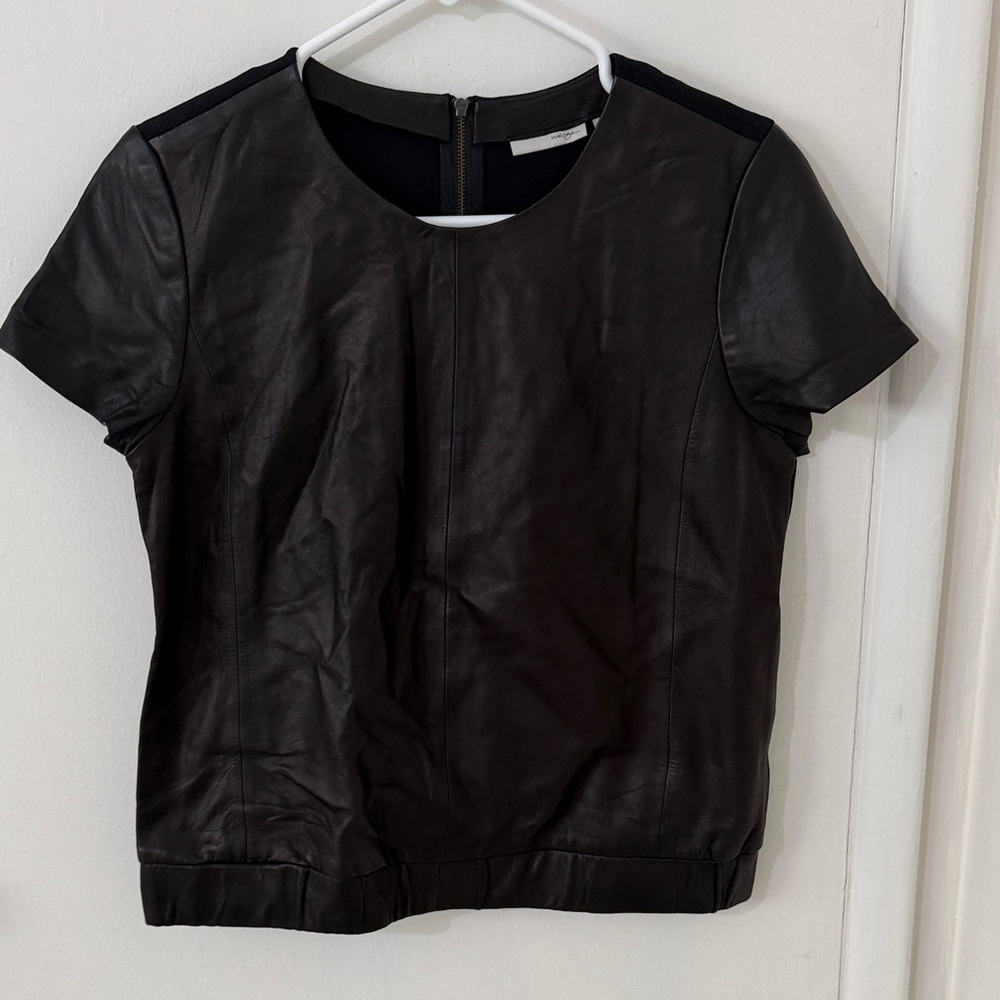 Halogen Black Short-Sleeve Leather Tee